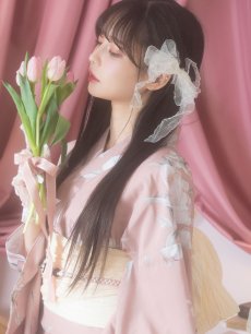 画像6: 【即日発送】【浴衣】大人スウィート/くすみピンク椿浴衣 【浴衣3点セット 浴衣/帯/下駄】 [YMT] (6)