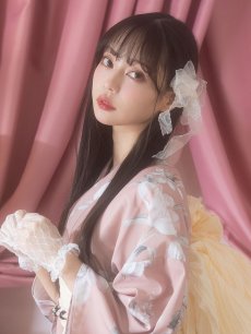 画像7: 【即日発送】【浴衣】大人スウィート/くすみピンク椿浴衣 【浴衣3点セット 浴衣/帯/下駄】 [YMT] (7)