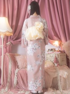 画像8: 【即日発送】【浴衣】大人スウィート/くすみピンク椿浴衣 【浴衣3点セット 浴衣/帯/下駄】 [YMT] (8)