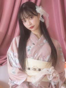 画像9: 【即日発送】【浴衣】大人スウィート/くすみピンク椿浴衣 【浴衣3点セット 浴衣/帯/下駄】 [YMT] (9)