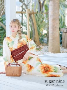 画像3: 【即日発送】【浴衣】アイボリー×ひまわりストライプ柄浴衣 向日葵【浴衣３点セット 浴衣/帯/下駄】 [FB02] (3)