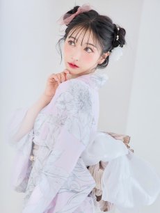 画像11: 【即日発送！】Riuコラボ ライトピンクx百合リボン浴衣 しわラメ帯 [YMT] (11)