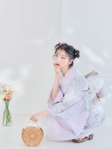 画像12: 【即日発送！】Riuコラボ ライトピンクx百合リボン浴衣 しわラメ帯 [YMT] (12)