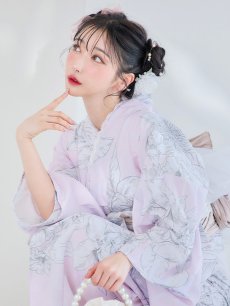 画像9: 【即日発送！】Riuコラボ ライトピンクx百合リボン浴衣 しわラメ帯 [YMT] (9)