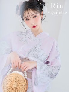 画像1: 【即日発送！】Riuコラボ ライトピンクx百合リボン浴衣 しわラメ帯 [YMT] (1)
