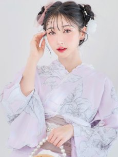 画像10: 【即日発送！】Riuコラボ ライトピンクx百合リボン浴衣 しわラメ帯 [YMT] (10)