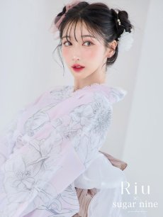 画像3: 【即日発送！】Riuコラボ ライトピンクx百合リボン浴衣 しわラメ帯 [YMT] (3)