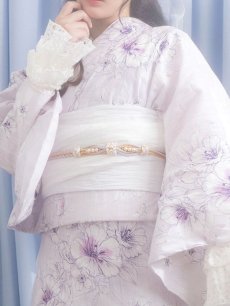 画像6: 【浴衣セール！】【即日発送】可憐なパープルxホワイト牡丹浴衣 【浴衣3点セット 浴衣/帯/下駄】 [FB02] (6)