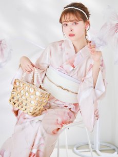 画像1: 【即日発送】くすみピンクスウィート牡丹浴衣 【浴衣3点セット 浴衣/帯/下駄】 [YMT] (1)