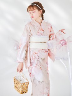 画像2: 【即日発送】くすみピンクスウィート牡丹浴衣 【浴衣3点セット 浴衣/帯/下駄】 [YMT] (2)