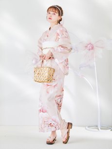 画像3: 【即日発送】くすみピンクスウィート牡丹浴衣 【浴衣3点セット 浴衣/帯/下駄】 [YMT] (3)