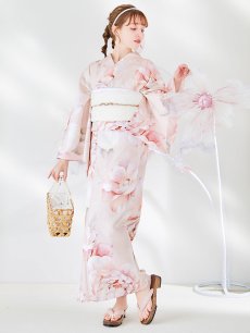 画像4: 【即日発送】くすみピンクスウィート牡丹浴衣 【浴衣3点セット 浴衣/帯/下駄】 [YMT] (4)