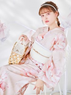 画像8: 【即日発送】くすみピンクスウィート牡丹浴衣 【浴衣3点セット 浴衣/帯/下駄】 [YMT] (8)