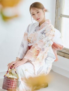 画像1: 【即日発送】アプリコットピンク牡丹浴衣 【浴衣3点セット 浴衣/帯/下駄】 [YMT] (1)