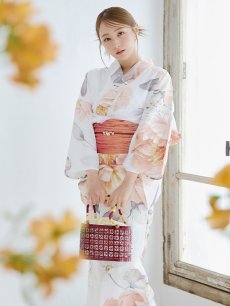 画像11: 【即日発送】アプリコットピンク牡丹浴衣 【浴衣3点セット 浴衣/帯/下駄】 [YMT] (11)