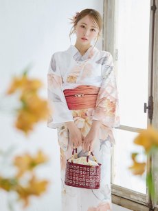 画像2: 【即日発送】アプリコットピンク牡丹浴衣 【浴衣3点セット 浴衣/帯/下駄】 [YMT] (2)