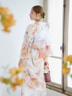 画像3: 【即日発送】アプリコットピンク牡丹浴衣 【浴衣3点セット 浴衣/帯/下駄】 [YMT] (3)