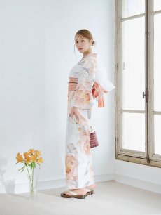 画像6: 【即日発送】アプリコットピンク牡丹浴衣 【浴衣3点セット 浴衣/帯/下駄】 [YMT] (6)