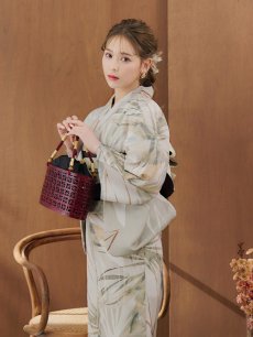 画像12: 【即日発送】【浴衣セール！】ヘルシーリーフ柄ベージュ浴衣 【浴衣3点セット 浴衣/帯/下駄】 [YMT] (12)