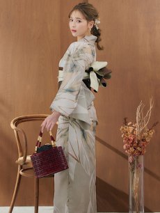 画像14: 【即日発送】【浴衣セール！】ヘルシーリーフ柄ベージュ浴衣 【浴衣3点セット 浴衣/帯/下駄】 [YMT] (14)