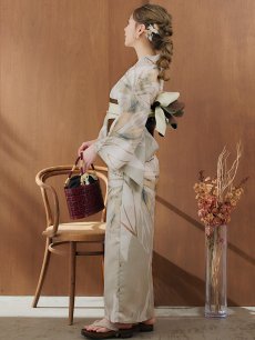 画像15: 【即日発送】【浴衣セール！】ヘルシーリーフ柄ベージュ浴衣 【浴衣3点セット 浴衣/帯/下駄】 [YMT] (15)