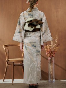 画像17: 【即日発送】【浴衣セール！】ヘルシーリーフ柄ベージュ浴衣 【浴衣3点セット 浴衣/帯/下駄】 [YMT] (17)