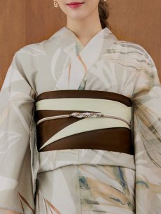 画像18: 【即日発送】【浴衣セール！】ヘルシーリーフ柄ベージュ浴衣 【浴衣3点セット 浴衣/帯/下駄】 [YMT] (18)