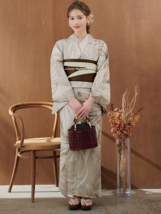 画像7: 【即日発送】【浴衣セール！】ヘルシーリーフ柄ベージュ浴衣 【浴衣3点セット 浴衣/帯/下駄】 [YMT] (7)