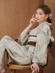 画像9: 【即日発送】【浴衣セール！】ヘルシーリーフ柄ベージュ浴衣 【浴衣3点セット 浴衣/帯/下駄】 [YMT] (9)