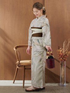 画像10: 【即日発送】【浴衣セール！】ヘルシーリーフ柄ベージュ浴衣 【浴衣3点セット 浴衣/帯/下駄】 [YMT] (10)