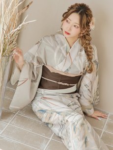 画像11: 【即日発送】【浴衣セール！】ヘルシーリーフ柄ベージュ浴衣 【浴衣3点セット 浴衣/帯/下駄】 [YMT] (11)