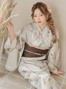 画像15: 【即日発送】【浴衣セール！】ヘルシーリーフ柄ベージュ浴衣 【浴衣3点セット 浴衣/帯/下駄】 [YMT] (15)