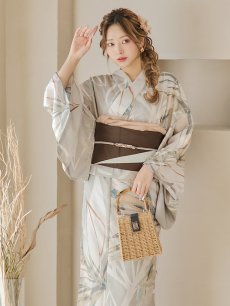 画像16: 【即日発送】【浴衣セール！】ヘルシーリーフ柄ベージュ浴衣 【浴衣3点セット 浴衣/帯/下駄】 [YMT] (16)