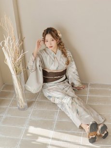 画像17: 【即日発送】【浴衣セール！】ヘルシーリーフ柄ベージュ浴衣 【浴衣3点セット 浴衣/帯/下駄】 [YMT] (17)