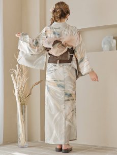 画像18: 【即日発送】【浴衣セール！】ヘルシーリーフ柄ベージュ浴衣 【浴衣3点セット 浴衣/帯/下駄】 [YMT] (18)