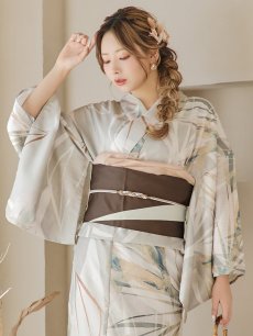 画像19: 【即日発送】【浴衣セール！】ヘルシーリーフ柄ベージュ浴衣 【浴衣3点セット 浴衣/帯/下駄】 [YMT] (19)