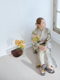 画像11: 【即日発送】【浴衣セール】ヘルシーリーフ柄ベージュ浴衣 【浴衣3点セット 浴衣/帯/下駄】 [YMT] (11)