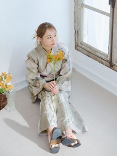 画像12: 【即日発送】【浴衣セール】ヘルシーリーフ柄ベージュ浴衣 【浴衣3点セット 浴衣/帯/下駄】 [YMT] (12)