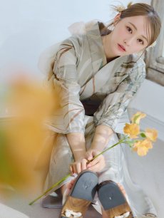 画像14: 【即日発送】【浴衣セール】ヘルシーリーフ柄ベージュ浴衣 【浴衣3点セット 浴衣/帯/下駄】 [YMT] (14)