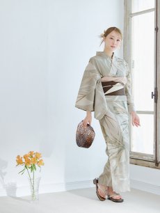 画像6: 【即日発送】【浴衣セール】ヘルシーリーフ柄ベージュ浴衣 【浴衣3点セット 浴衣/帯/下駄】 [YMT] (6)