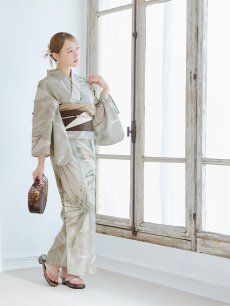 画像7: 【即日発送】【浴衣セール】ヘルシーリーフ柄ベージュ浴衣 【浴衣3点セット 浴衣/帯/下駄】 [YMT] (7)