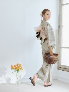 画像8: 【即日発送】【浴衣セール】ヘルシーリーフ柄ベージュ浴衣 【浴衣3点セット 浴衣/帯/下駄】 [YMT] (8)