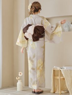 画像19: 【即日発送】【浴衣セール】グレージュ×イエローフラワー浴衣 【浴衣3点セット 浴衣/帯/下駄】 [YMT] (19)
