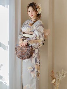画像10: 【即日発送！】グレージュニュアンスフラワー浴衣 【浴衣3点セット 浴衣/帯/下駄】 [YMT] (10)