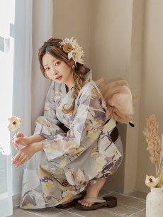 画像13: 【即日発送！】グレージュニュアンスフラワー浴衣 【浴衣3点セット 浴衣/帯/下駄】 [YMT] (13)