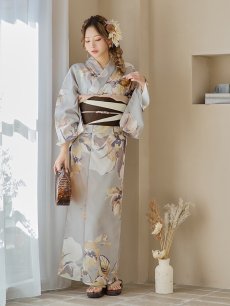 画像14: 【即日発送！】グレージュニュアンスフラワー浴衣 【浴衣3点セット 浴衣/帯/下駄】 [YMT] (14)
