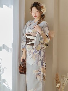 画像15: 【即日発送！】グレージュニュアンスフラワー浴衣 【浴衣3点セット 浴衣/帯/下駄】 [YMT] (15)