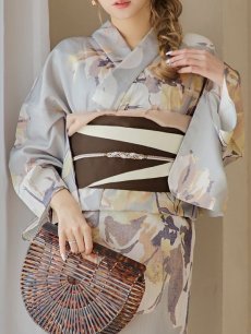 画像18: 【即日発送！】グレージュニュアンスフラワー浴衣 【浴衣3点セット 浴衣/帯/下駄】 [YMT] (18)