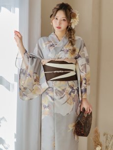 画像5: 【即日発送！】グレージュニュアンスフラワー浴衣 【浴衣3点セット 浴衣/帯/下駄】 [YMT] (5)