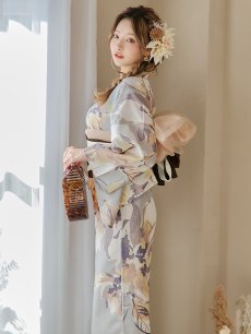画像7: 【即日発送！】グレージュニュアンスフラワー浴衣 【浴衣3点セット 浴衣/帯/下駄】 [YMT] (7)